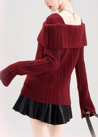 Roter Strickcardigan mit quadratischem Kragen und seitlicher Öffnung – Winter