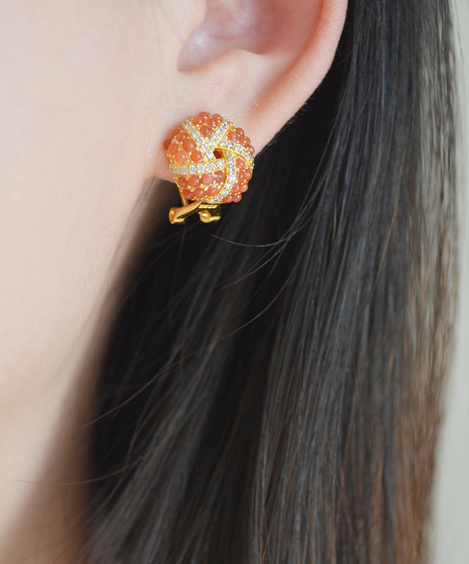 Pendientes de plata de ley roja con ágata y circonita dorada