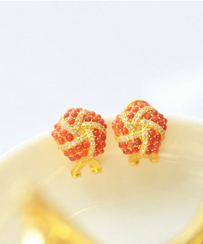 Pendientes de plata de ley roja con ágata y circonita dorada