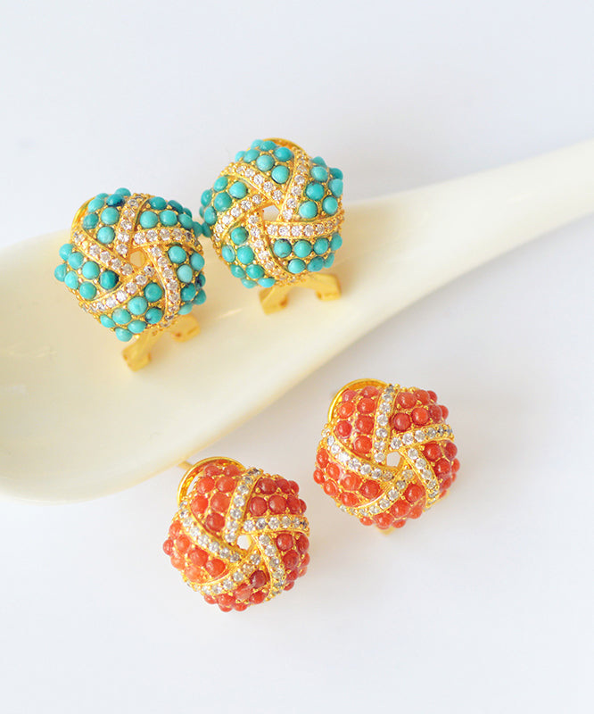 Pendientes de plata de ley roja con ágata y circonita dorada