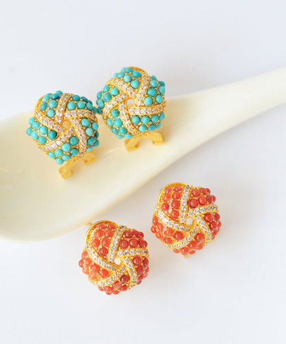 Pendientes de plata de ley roja con ágata y circonita dorada