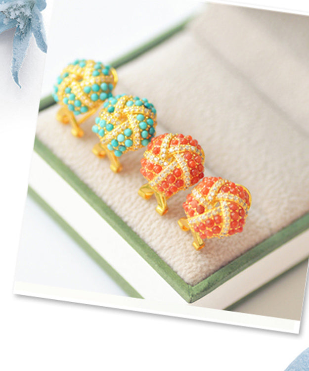 Pendientes de plata de ley roja con ágata y circonita dorada