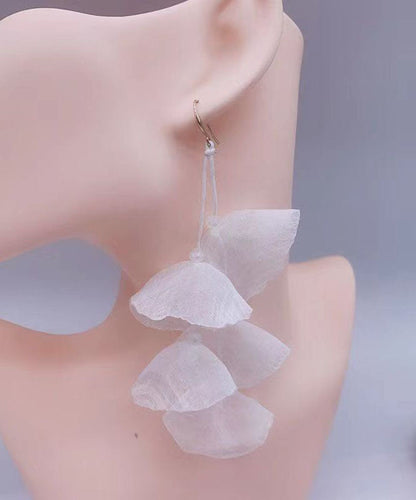 Pendientes colgantes con borlas florales de tul rojo artístico