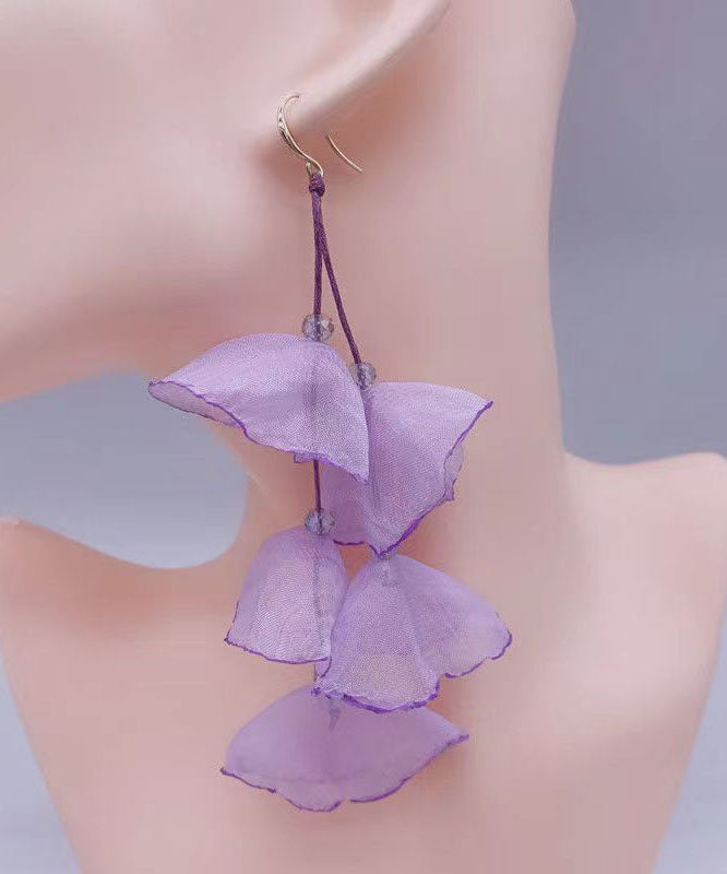 Pendientes colgantes con borlas florales de tul rojo artístico