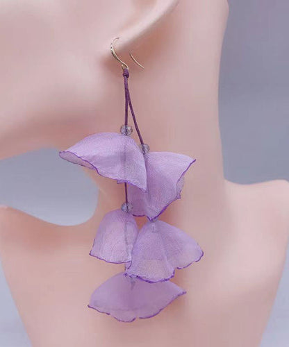 Pendientes colgantes con borlas florales de tul rojo artístico