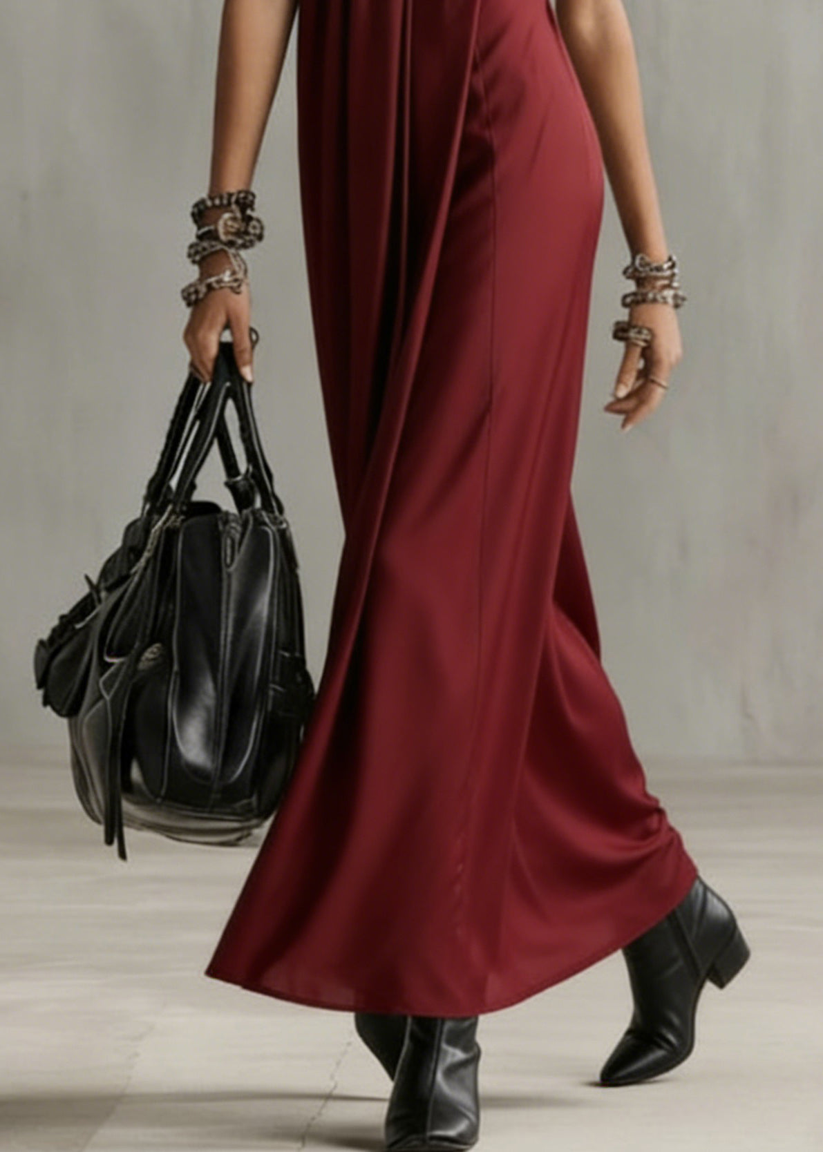 Art Red Wrinkled Cold Shoulder Solid Long Dresses Summer