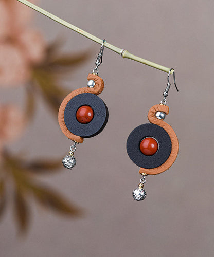 Pendientes colgantes de aleación de seda con incrustaciones de gemas y virutas de madera