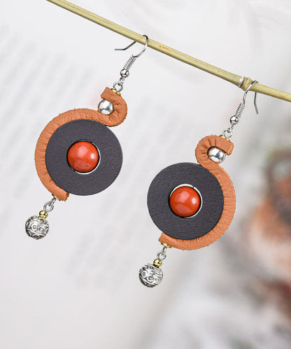 Pendientes colgantes de aleación de seda con incrustaciones de gemas y virutas de madera