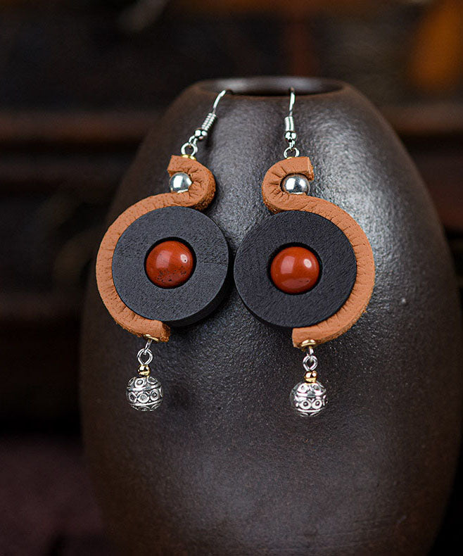 Pendientes colgantes de aleación de seda con incrustaciones de gemas y virutas de madera