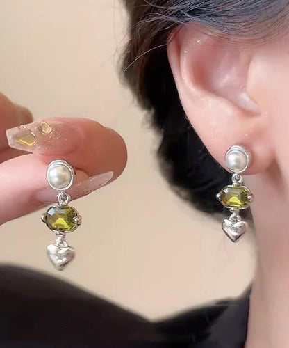 Art Silk Stainless Steel Crystal Pearl Tassel Drop Earrings
