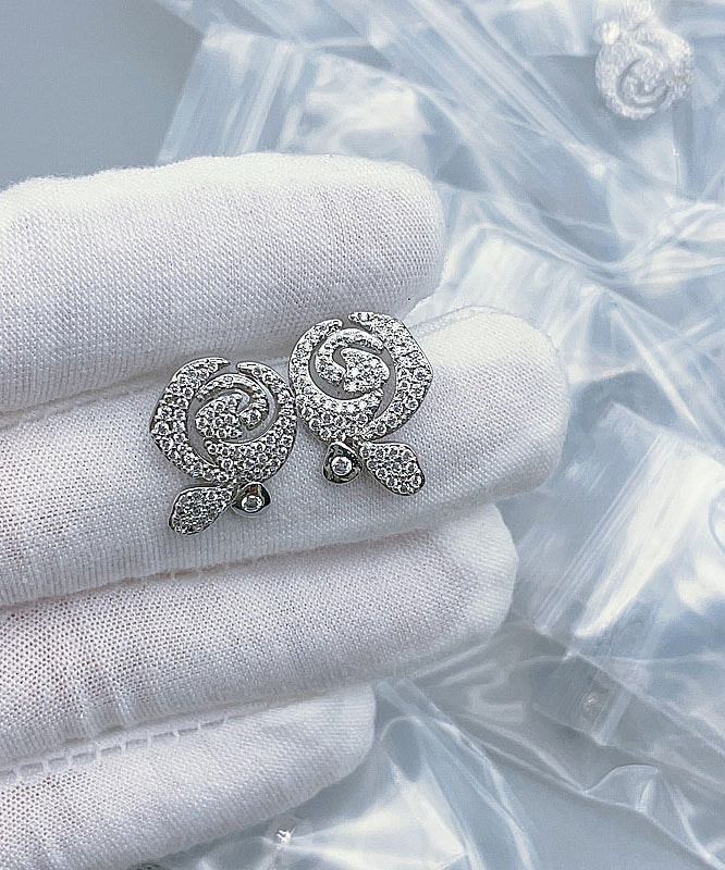 Ohrstecker aus Sterlingsilber mit Zirkonia-Rosenmotiv