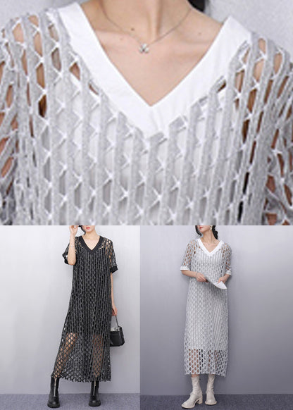 Art Silk V Neck Sheer Vacation Long Dresses Summer