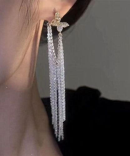 Pendientes colgantes con borlas de mariposa y circonitas de seda artística