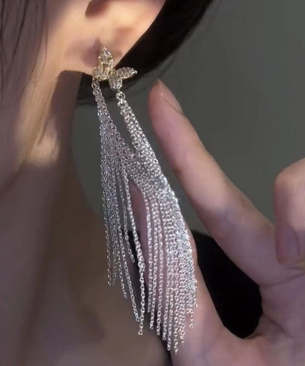 Pendientes colgantes con borlas de mariposa y circonitas de seda artística