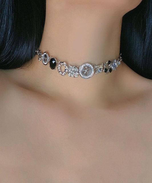 Art Silk Zircon Gem Stone Patchwork Graduated Bead Necklace