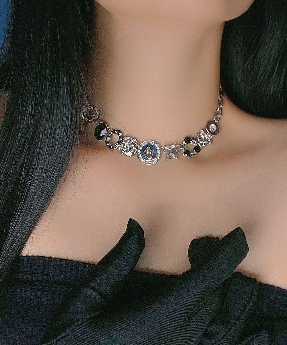 Collar de cuentas con diseño de patchwork de piedras preciosas de circonita de seda artística