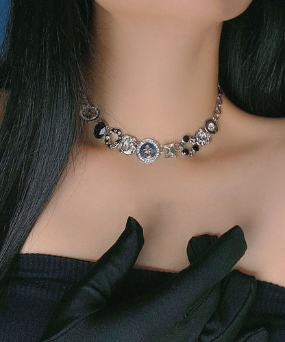 Collar de cuentas con diseño de patchwork de piedras preciosas de circonita de seda artística