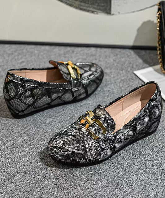 Art Splicing Wedge Loafers For Women Black Faux Leather