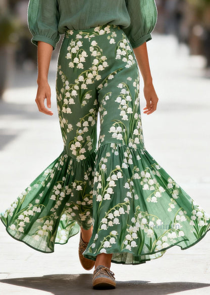 Art V Neck Print Tops And Pants Cotton Two Piece Set Women Clothing Summer