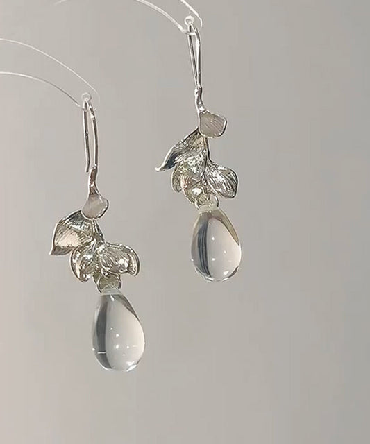 Art White Alloy Glass Leaves Water Droplet Drop Earrings