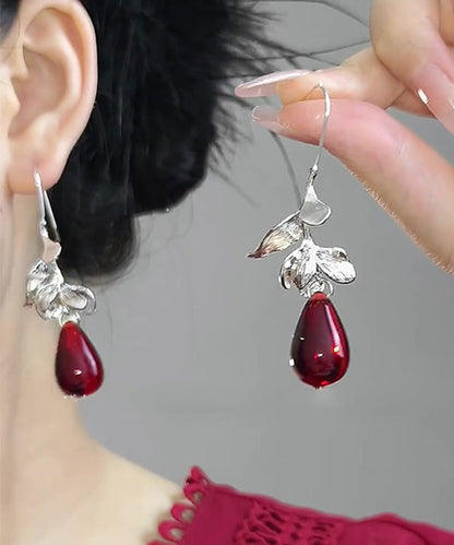 Art White Alloy Glass Leaves Water Droplet Drop Earrings