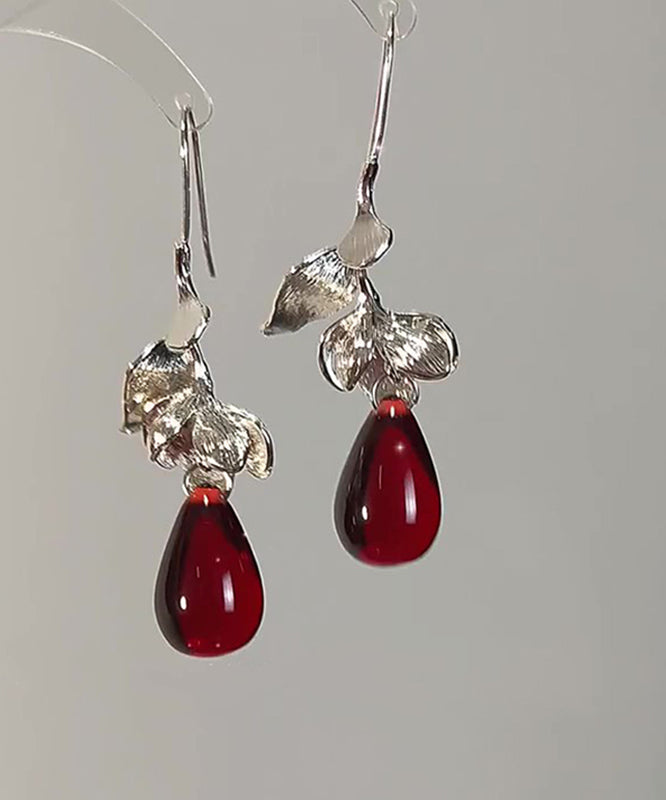 Art White Alloy Glass Leaves Water Droplet Drop Earrings