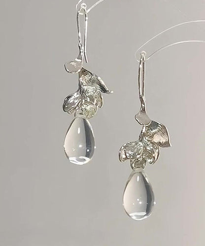 Art White Alloy Glass Leaves Water Droplet Drop Earrings