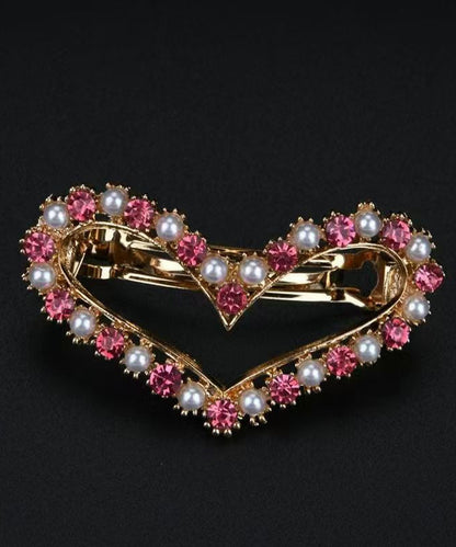 Art White Alloy Zircon Heart-Shaped Hollow Out Hairpin