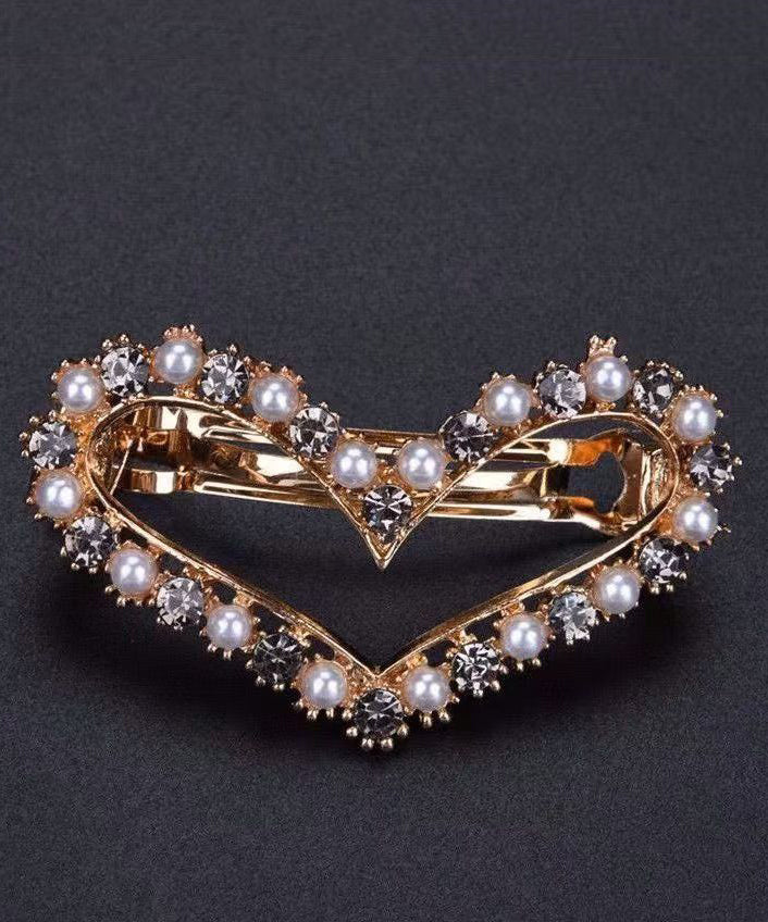 Art White Alloy Zircon Heart-Shaped Hollow Out Hairpin