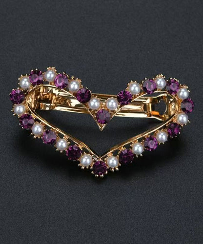 Art White Alloy Zircon Heart-Shaped Hollow Out Hairpin