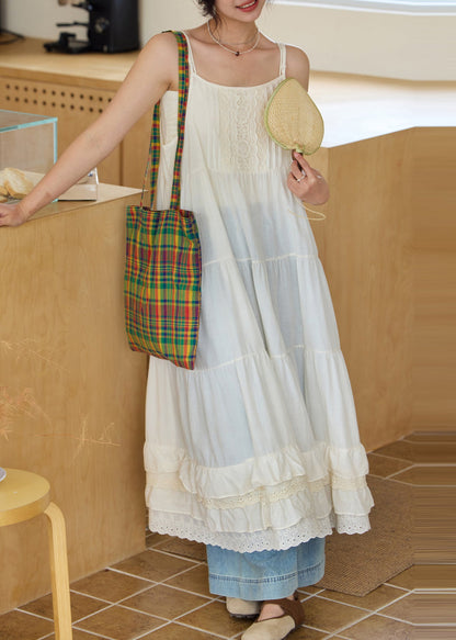 Art White Embroidered Patchwork Cotton Sundress Summer