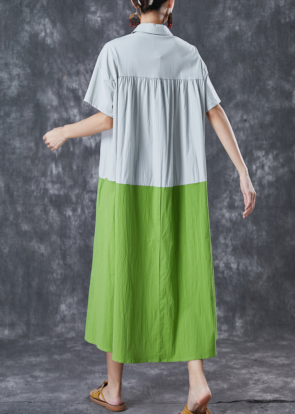 Art Grey Oversized Patchwork Taschen Baumwolle Hemdkleider Sommer