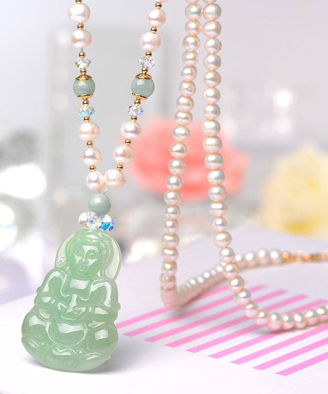 Halskette mit Anhänger aus weißer Jade mit Zirkonia