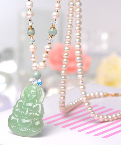 Halskette mit Anhänger aus weißer Jade mit Zirkonia