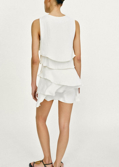 Art White Lace Up Layered Tea Dress Summer