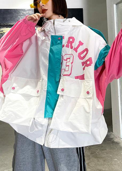 Art White Letter Patchwork Cotton Spring Hooded Coat - SooLinen