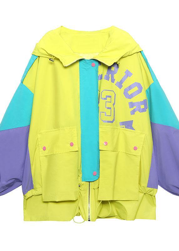 Art White Letter Patchwork Cotton Spring Hooded Coat - SooLinen