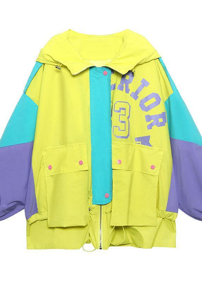 Art White Letter Patchwork Cotton Spring Hooded Coat - SooLinen