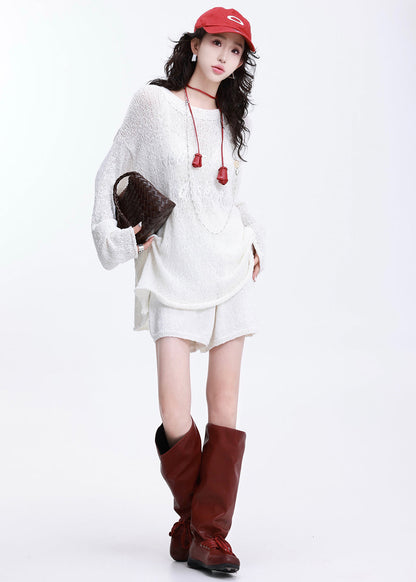 Conjunto de traje de dos piezas de punto con letras extragrandes en blanco Art Primavera