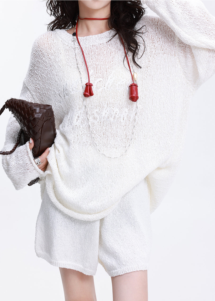 Conjunto de traje de dos piezas de punto con letras extragrandes en blanco Art Primavera