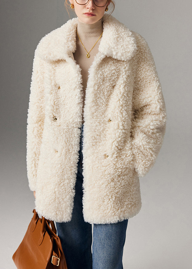 Abrigos de piel sintética de peluche con bolsillos y cuello Peter Pan blanco artístico para invierno