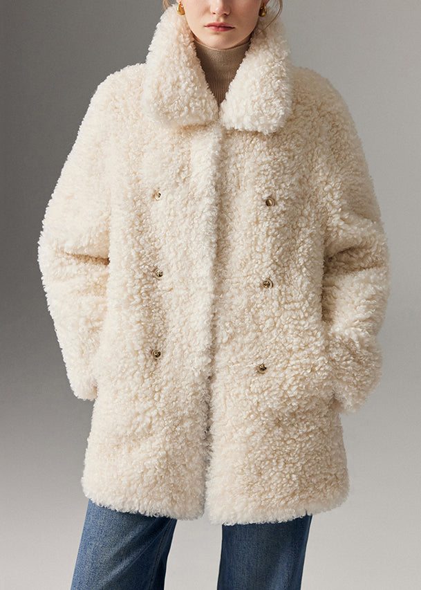 Abrigos de piel sintética de peluche con bolsillos y cuello Peter Pan blanco artístico para invierno