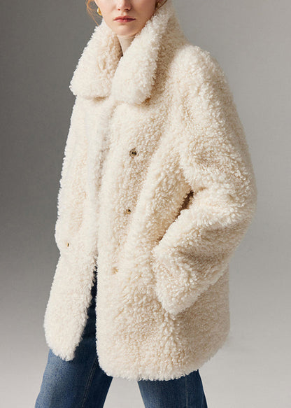 Abrigos de piel sintética de peluche con bolsillos y cuello Peter Pan blanco artístico para invierno