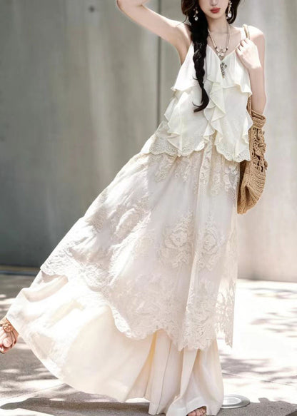 Art White Ruffled Cut Out Tank Tops Sleeveless