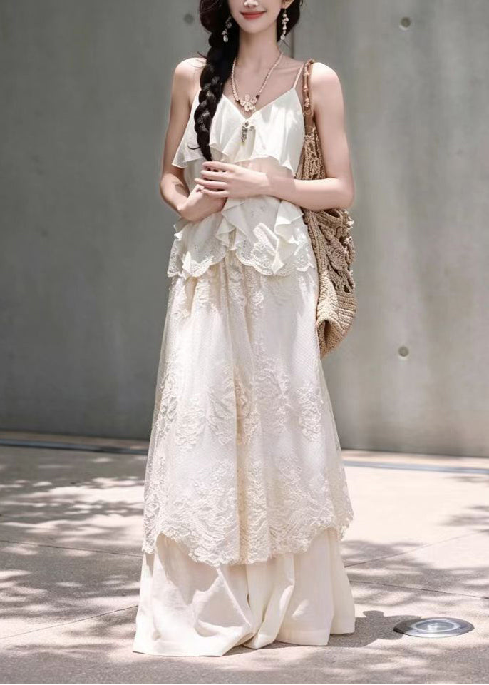 Art White Ruffled Cut Out Tank Tops Sleeveless
