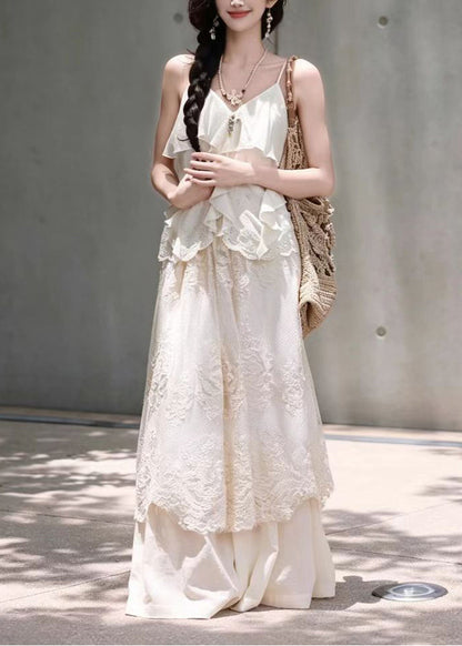 Art White Ruffled Cut Out Tank Tops Sleeveless