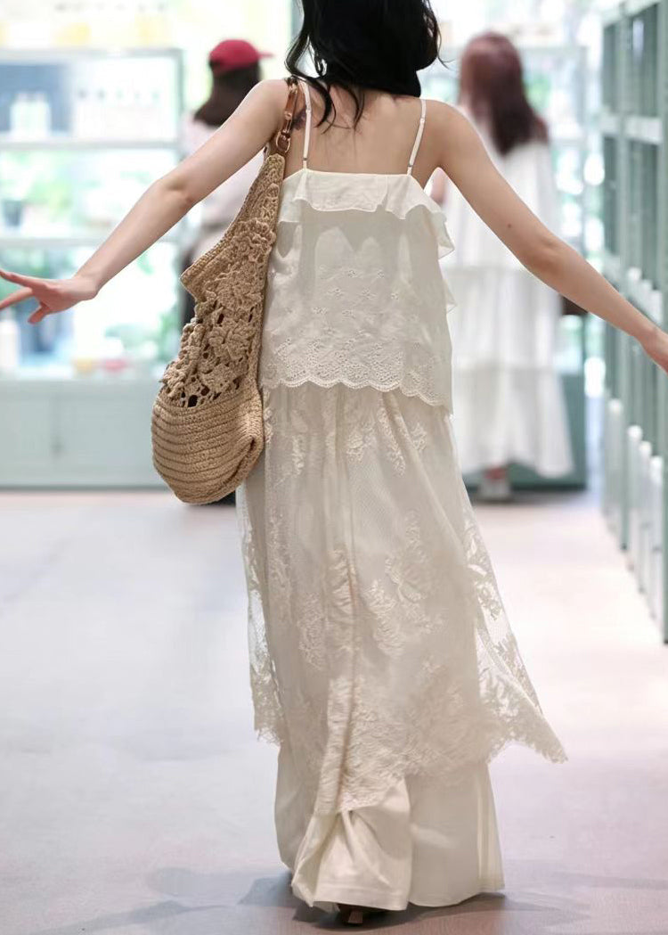 Art White Ruffled Cut Out Tank Tops Sleeveless