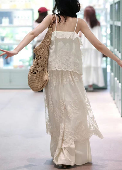 Art White Ruffled Cut Out Tank Tops Sleeveless