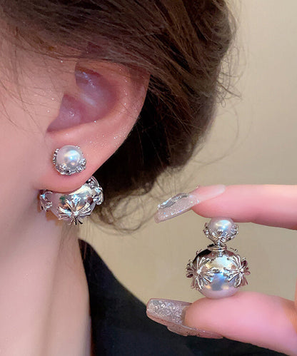 Pendientes de acero inoxidable blanco con incrustaciones de perlas