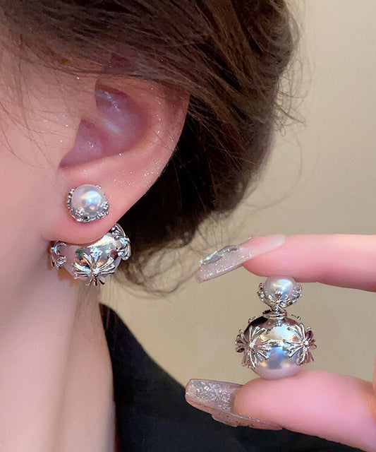 Art Ohrstecker mit Perleneinlage aus weißem Edelstahl